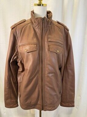 Black Rivet Men’s Leather Jacket  Brown Moto Biker Zippered Sz XL